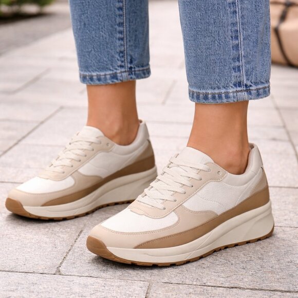 Cushionaire Women's White and Tan Sneakers - Picture 2 of 16